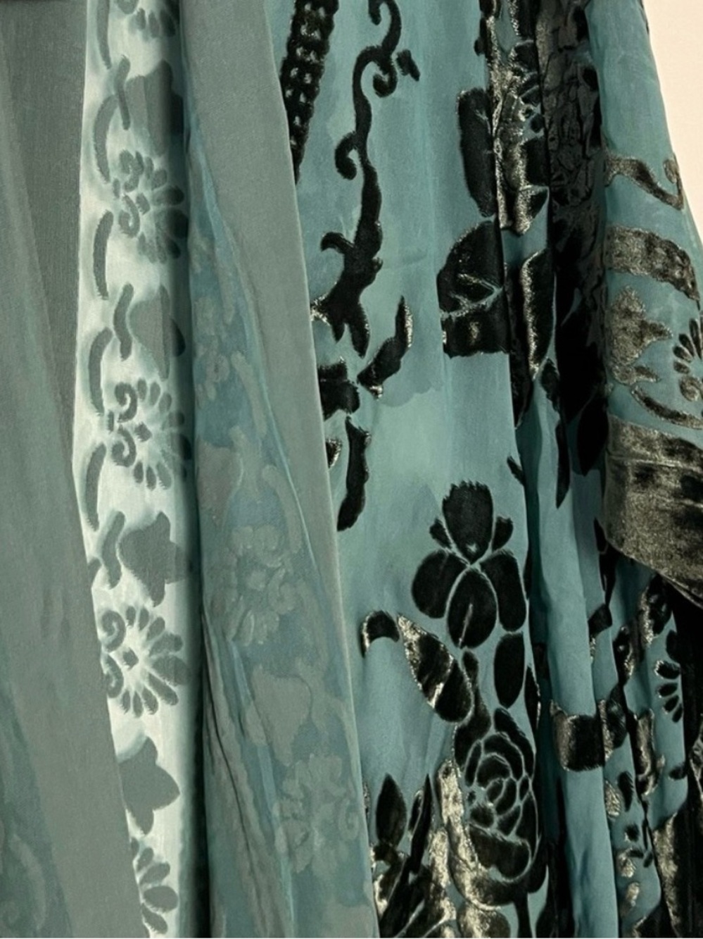 Free People Forest Green Velvet Burnout Kimono with Fringe - Picture 4 of 5